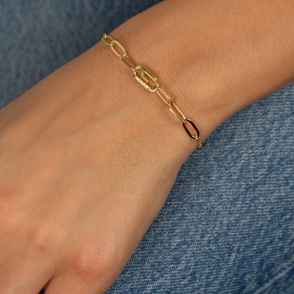 NWT | Adina Eden Pavé Safety Pin Paperclip Bracelet - Picture 3 of 8